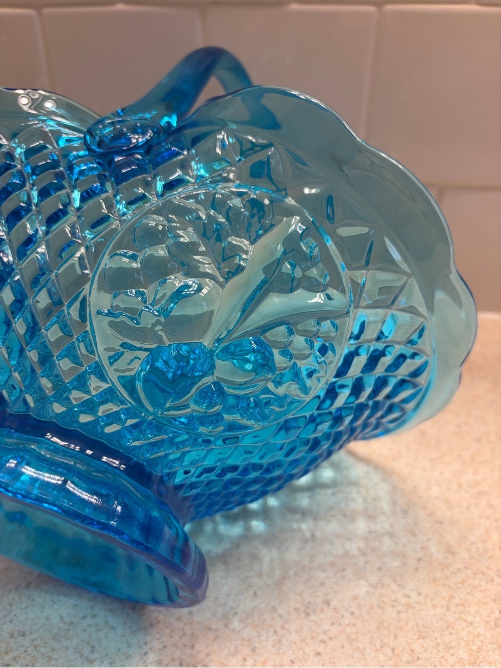 Vintage Fenton Blue Glass Basket Centerpiece - Picture 12 of 15